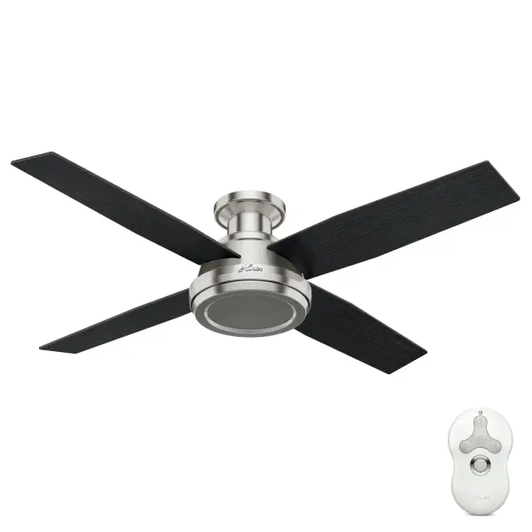 The Dempsey ceiling fan combines contemporary aesthetics with exceptional performance, delivering 2639 CFM airflow at impressive 66 CFM/W efficiency. Its clean lines, angular design, and Noble Bronze finish with contrasting walnut blades create a sophisticated look that complements modern interiors while keeping large rooms comfortable.