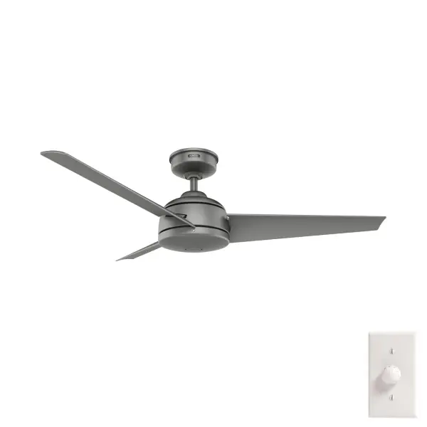 As a part of Hunter's WeatherMax® Collection, the Trimaran outdoor ceiling is Engineered for the Elements®. It's wet-rated as well as corrosion and salt-air resistant making it great for outdoor spaces like pergolas and patios. Easily control this ceiling fan without light with the included wall control. Available in classic finishes, this modern ceiling fan fits seamlessly in large, casual spaces. WeatherMax® coastal-rated fans ensure corrosion resistance in harsh, outdoor weather. Built with our SureSpeed® Guarantee to deliver faster airflow you can feel. Wet-rated for use in outdoor spaces exposed to extreme weather elements No light kit or bulbs included CORROSION-RESISTANT: Engineered for the Elements®, WeatherMax® outdoor ceiling fans resist corrosion from water and salt air, backed by a 3-year finish warranty. AIRFLOW YOU FEEL: Built with our SureSpeed® Guarantee to deliver over 33% higher air velocity than leading competitors* while maintaining quiet, wobble-free performance. DROOP-FREE BLADES: Made from durable materials to ensure no blade drooping EASY CONTROL FUNCTION: Use the control to adjust the fan speed. WHISPER-QUIET MOTOR: 3-speed, WhisperWind® reversible motor for optimal performance in summer and winter. LARGE ROOM FAN: Ideal size for spaces like living rooms and bedrooms. STANDARD PROFILE MOUNTING: 4 inch downrod included. 140 YEARS OF QUALITY: Cutting-edge technology, American engineered, and ETL/UL tested for the highest safety standards — All backed by a limited lifetime motor warranty for peace of mind. COMPATIBLE ACCESSORIES: Works with Hunter and Casablanca accessories, not including Hunter Original® accessories. WARRANTY: Limited Lifetime Motor Warranty backed by the only company with over 140 years in the fan business. *Based on testing conducted January 2023 comparing the average high-speed airflow velocity of Hunter SureSpeed ceiling fans and the best-selling online models for leading competitors. - alternate view
