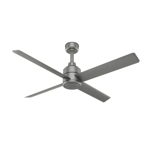 The Trak commercial ceiling fan collection is a perfect balance of performance and modern design. Trak blends elegantly into its surroundings while providing the cooling effect and airflow that commercial spaces need. Trak's design includes a commercial grade motor and extruded aluminum blades for a long lifespan, while delivering optimal airflow for larger, open spaces - even those with high ceilings. Trak's 4 blade sizes, compatibility with both 120V and 240V power, and 3 versatile finishes make it a beautiful enhancement to any indoor or outdoor space such as restaurants, meeting areas, patios, fitness centers, and sport facilities. Damp-rated ceiling fans are a great option for covered patios, screened porches, and other areas that are not directly exposed to rain, snow, water, or moisture WHISPER-QUIET MOTOR: 8-speed, DC reversible motor for optimal performance in summer and winter. GREAT ROOM FAN: Ideal size for great rooms, open concept spaces, and lofts. COMPATIBLE ACCESSORIES: Works with Trak commercial ceiling fan accessories WARRANTY: 3 Year Motor Warranty backed by the only company with over 135 years in the fan business No light kit or bulbs included Remote control included EASY CONTROL FUNCTION: Use the control to adjust the fan speed.