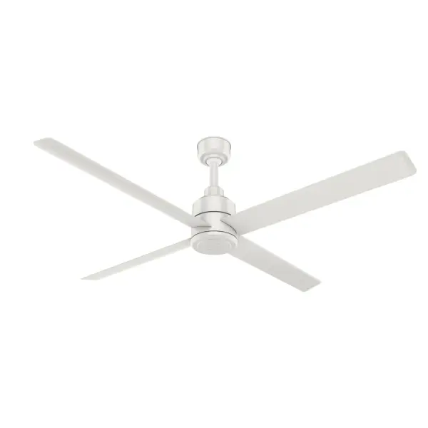 The Trak commercial ceiling fan collection is a perfect balance of performance and modern design. Trak blends elegantly into its surroundings while providing the cooling effect and airflow that commercial spaces need. Trak's design includes a commercial grade motor and extruded aluminum blades for a long lifespan, while delivering optimal airflow for larger, open spaces - even those with high ceilings. Trak's 4 blade sizes, compatibility with both 120V and 240V power, and 3 versatile finishes make it a beautiful enhancement to any indoor or outdoor space such as restaurants, meeting areas, patios, fitness centers, and sport facilities. Damp-rated ceiling fans are a great option for covered patios, screened porches, and other areas that are not directly exposed to rain, snow, water, or moisture WHISPER-QUIET MOTOR: 8-speed, DC reversible motor for optimal performance in summer and winter. GREAT ROOM FAN: Ideal size for great rooms, open concept spaces, and lofts. COMPATIBLE ACCESSORIES: Works with Trak commercial ceiling fan accessories WARRANTY: 3 Year Motor Warranty backed by the only company with over 135 years in the fan business No light kit or bulbs included Remote control included EASY CONTROL FUNCTION: Use the control to adjust the fan speed.