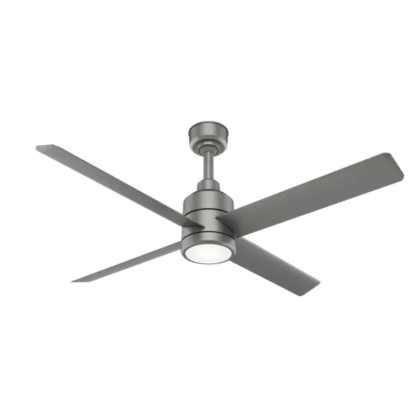The Trak commercial ceiling fan collection is a perfect balance of performance and modern design. Trak blends elegantly into its surroundings while providing the cooling effect and airflow that commercial spaces need. Trak's design includes a commercial grade motor and extruded aluminum blades for a long lifespan, while delivering optimal airflow for larger, open spaces - even those with high ceilings. Trak's 4 blade sizes, compatibility with both 120V and 240V power, and 3 versatile finishes make it a beautiful enhancement to any indoor or outdoor space such as restaurants, meeting areas, patios, fitness centers, and sport facilities. Damp-rated ceiling fans are a great option for covered patios, screened porches, and other areas that are not directly exposed to rain, snow, water, or moisture WHISPER-QUIET MOTOR: 8-speed, DC reversible motor for optimal performance in summer and winter. GREAT ROOM FAN: Ideal size for great rooms, open concept spaces, and lofts. COMPATIBLE ACCESSORIES: Works with Trak commercial ceiling fan accessories WARRANTY: 3 Year Motor Warranty backed by the only company with over 135 years in the fan business 1 bulbs included Remote control included LIGHT OUTPUT: Provides bright, white light.