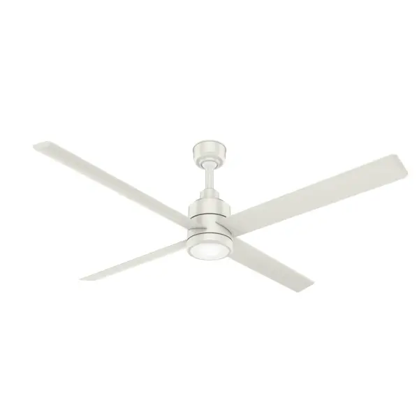 The Trak commercial ceiling fan collection is a perfect balance of performance and modern design. Trak blends elegantly into its surroundings while providing the cooling effect and airflow that commercial spaces need. Trak's design includes a commercial grade motor and extruded aluminum blades for a long lifespan, while delivering optimal airflow for larger, open spaces - even those with high ceilings. Trak's 4 blade sizes, compatibility with both 120V and 240V power, and 3 versatile finishes make it a beautiful enhancement to any indoor or outdoor space such as restaurants, meeting areas, patios, fitness centers, and sport facilities. Damp-rated ceiling fans are a great option for covered patios, screened porches, and other areas that are not directly exposed to rain, snow, water, or moisture WHISPER-QUIET MOTOR: 8-speed, DC reversible motor for optimal performance in summer and winter. GREAT ROOM FAN: Ideal size for great rooms, open concept spaces, and lofts. COMPATIBLE ACCESSORIES: Works with Trak commercial ceiling fan accessories WARRANTY: 3 Year Motor Warranty backed by the only company with over 135 years in the fan business 1 bulbs included Remote control included LIGHT OUTPUT: Provides bright, white light.