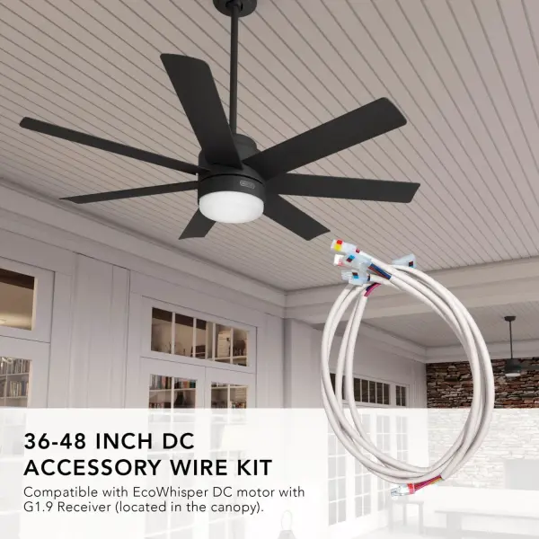 If you have high ceilings and need downrods over 36 inches or more for the perfect fan height, then we have you covered. Our current fans are wired for a standard ceiling height so they only go up to 12 inch downrods. This 48 inches of extra wire will help you extend your fan to the height you need for those higher ceilings. Easy to use with connectors included, this kit is for you. Shop for the right fan and don't forget the extra downrods you will need to reach great ceiling heights. Compatible with EcoWhisper DC motor with G1.9 Receiver (located in canopy). This kit includes two sets of wires, accommodating both 36-inch and 48-inch downrod sizes. The 36-48 inch wire kit makes adding a downrod simple with our easy-to-follow instructions. Not compatible with HunterExpress ceiling fans. - alternate view