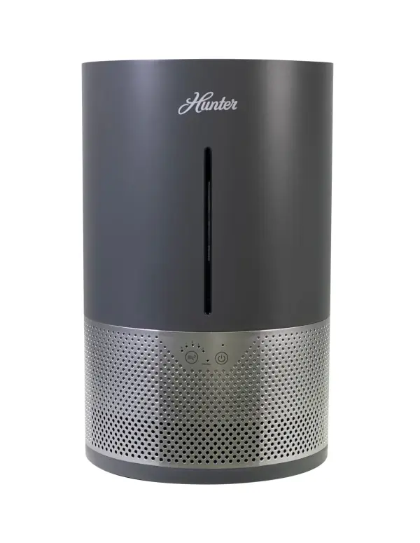 Collective Feel the difference in humidifier delivery and control with the Hunter Aspire Evaporative Humidifier. This advanced mist-free humidifier optimizes your living space using a PermaWick to trap minerals and impurities, ensuring clean moisture output and preventing the spread of white dust. The HHE150 Aspire 4.8L Evaporative Humidifier effectively covers areas up to 456 sq. ft., making it ideal for home or office usage and comes in four colors: graphite; aqua; taupe; and white. Revolutionize your indoor environment with this exceptional humidifier that offers targeted results that cater to your individual needs from Hunter. Features Eliminates mist and white dust that is experienced with other humidifiers. Easy top-fill design. Utilizes a fan to speed up the process of water evaporation. Four fan speeds: low, medium, high, and auto mode. Auto mode controls room's humidity level using appropriate fan speeds. Cleanable Permawick for easy maintenance. Sleep Mode for comfortable, breathable nights. LED accent light settings for ambient lighting, night lighting, or aesthetic appeal. Waterless indicator light Warranty Hunter provides high quality products guaranteed for the first year. Specs Recommended Room Size: 456 sq. ft. Tank Capacity: 4.8 L (20.28 cups) Water tank to MAX line - 4.8 L Product Dimensions: 9.44 x 9.44 x 15.07 inches, 6. 17 lbs. Shipping Dimensions: 11.81 x 11.81 x 17.32 inches, 8.15 lbs. User Manual User Manual in English Replacement Permawick H-SW150