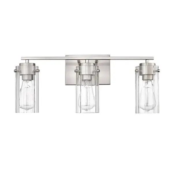 A versatile bath vanity light featuring a timeless brushed nickel finish that complements both traditional and contemporary bathroom designs. Ideal for providing functional task lighting at the vanity.