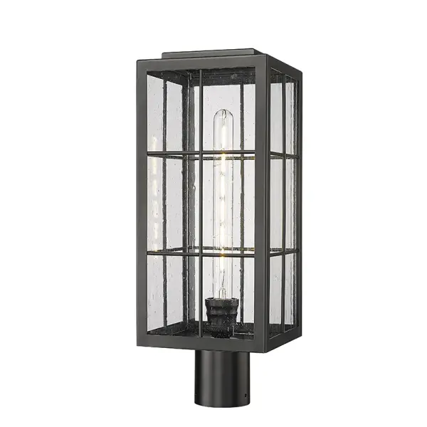 This outdoor wall sconce features a powder coated black finish designed for durability and weather resistance. Its contemporary styling complements modern exteriors while providing reliable outdoor illumination.