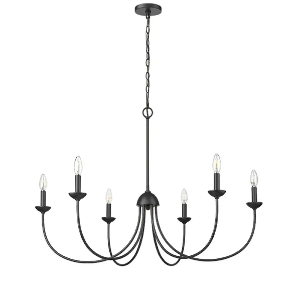 The 12406 chandelier in matte black finish offers contemporary styling that complements a wide range of interior designs. Its neutral black finish makes it adaptable to both residential and commercial settings.
