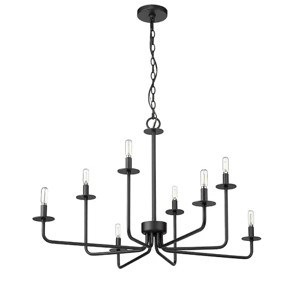 The 12508 chandelier in matte black finish delivers modern sophistication with its clean lines and versatile design. Perfect for dining rooms and kitchen islands, this fixture adds dramatic contrast while maintaining timeless appeal.