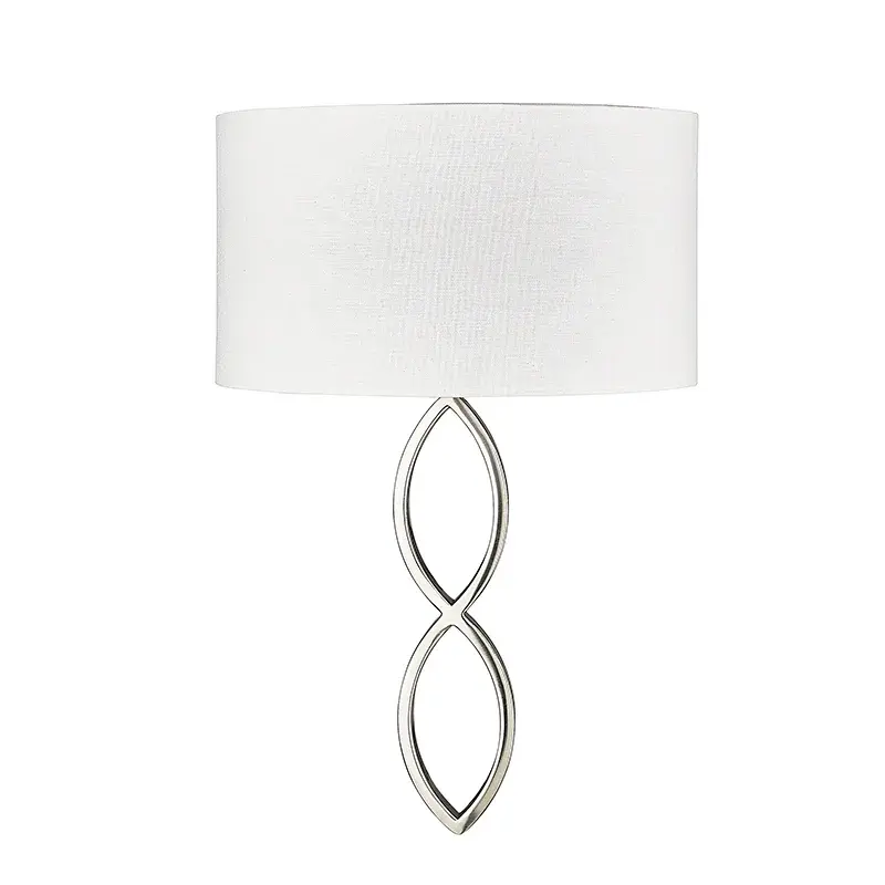 White Linen Shade Wall Sconce in Brushed Nickel