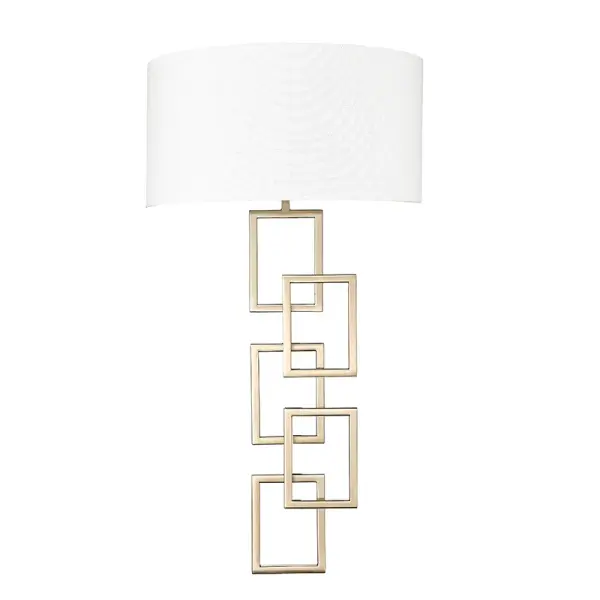 This sophisticated wall sconce pairs a soft white linen shade with a modern gold finish, creating warm ambient lighting perfect for intimate spaces. The transitional design bridges traditional and contemporary styles.