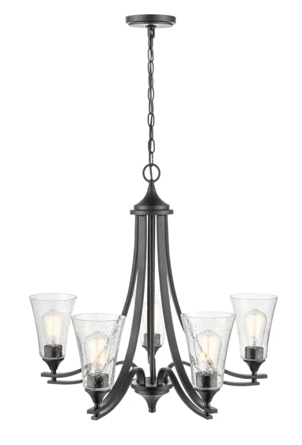 The 1465 chandelier in matte black finish delivers modern sophistication with its clean lines and versatile design. Perfect for contemporary and transitional spaces seeking a bold statement piece.