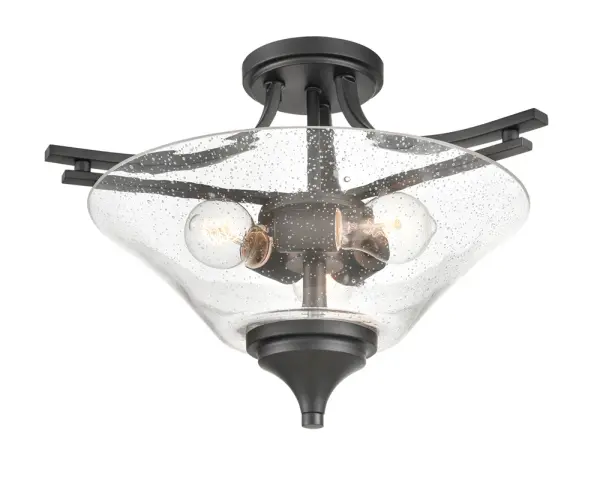 The 1483 semi-flush mount delivers contemporary style with its clean matte black finish. Perfect for rooms with lower ceilings, this fixture provides ambient lighting while maintaining a low profile.