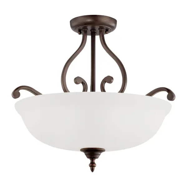 The 1573 semi-flush mount delivers traditional elegance in a compact profile, perfect for rooms with standard ceiling heights. Its bronze finish adds warmth while the close-to-ceiling design maximizes headroom.