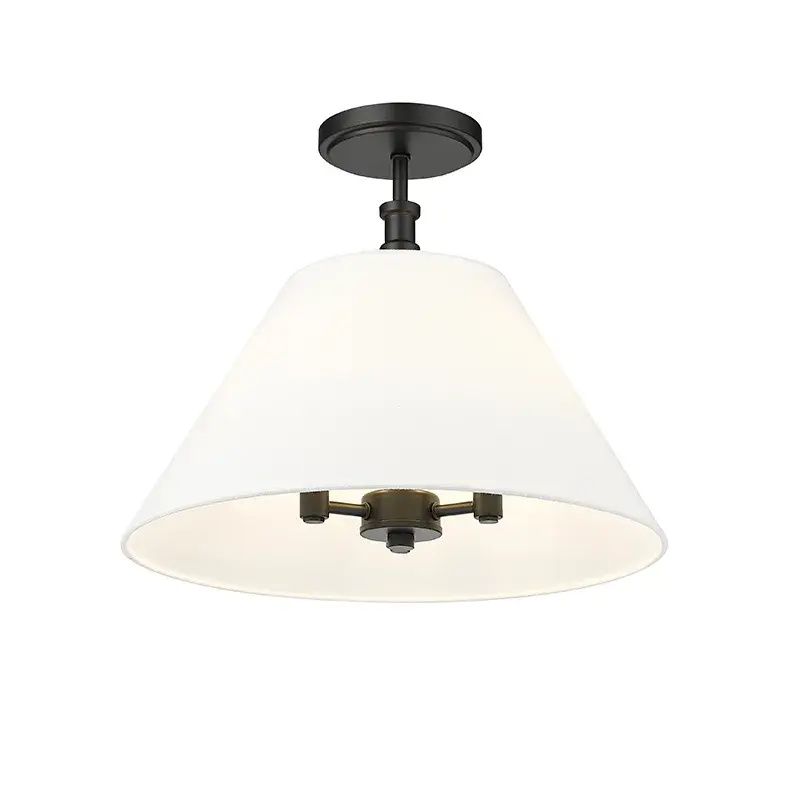 White Linen Semi-Flush Mount in Matte Black