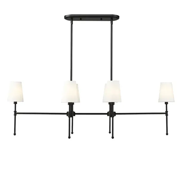 This linear pendant combines clean contemporary lines with the warmth of white linen fabric, creating soft, diffused illumination. The matte black finish adds modern contrast while the fabric shade ensures comfortable, glare-free light.