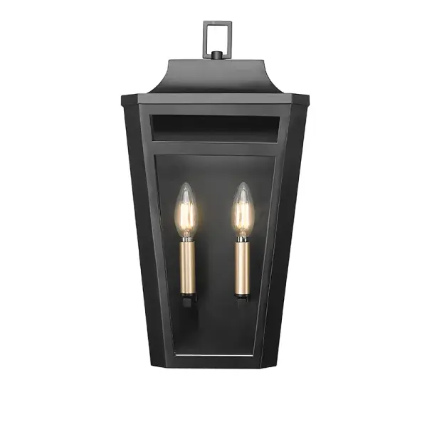 This outdoor wall sconce features a powder coated black finish designed for durability and weather resistance. Its contemporary styling complements modern exteriors while providing reliable outdoor illumination.