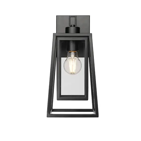 A versatile outdoor lighting fixture featuring a powder coated black finish designed to withstand the elements while providing reliable illumination for exterior spaces.