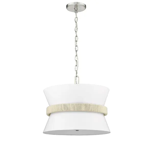White Fabric Shade Pendant in Brushed Nickel