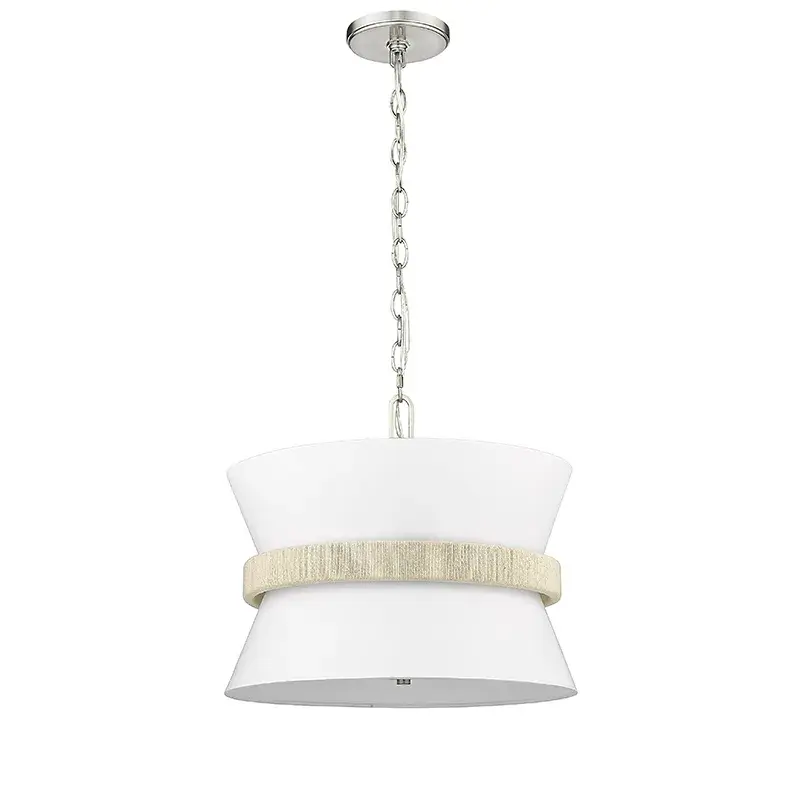 White Fabric Shade Pendant in Brushed Nickel
