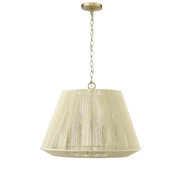 This charming pendant features a handcrafted cotton twine shade that brings natural texture and coastal warmth to any space. The Modern Gold finish adds a contemporary touch to the organic material.