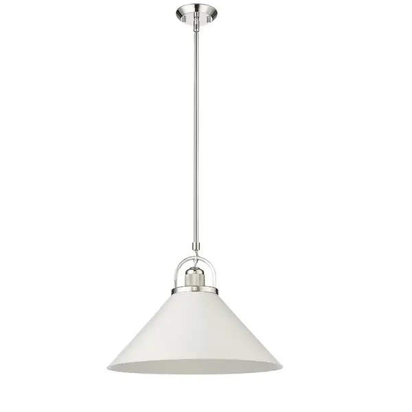 The 20901 pendant combines classic polished nickel finish with clean lines for a versatile lighting solution. Its transitional design bridges traditional and contemporary aesthetics, making it adaptable to various interior styles.