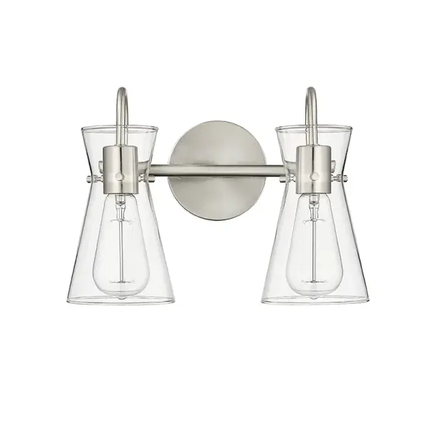 A versatile bath vanity fixture in timeless brushed nickel finish, ideal for contemporary and transitional bathroom designs. Provides functional task lighting for grooming areas.