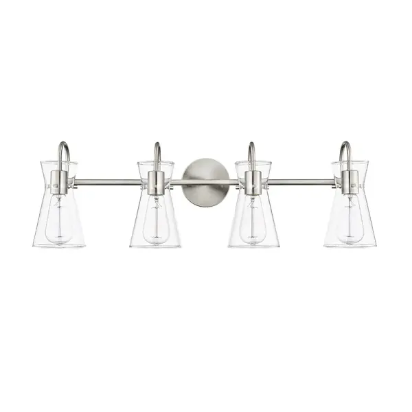 The 21004 vanity light offers a clean, transitional design in brushed nickel that complements a wide range of bathroom styles. Its neutral finish and wall-mounted configuration make it ideal for residential and commercial applications.