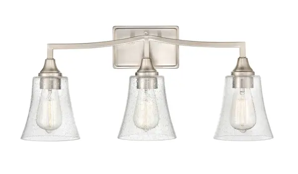 The 2103 vanity light offers timeless transitional styling with a versatile brushed nickel finish. Perfect for bathroom vanities, this fixture provides functional task lighting with understated elegance.