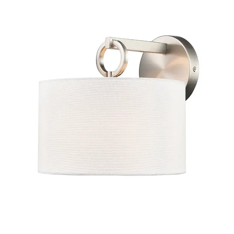 White Linen Shade Wall Sconce in Brushed Nickel