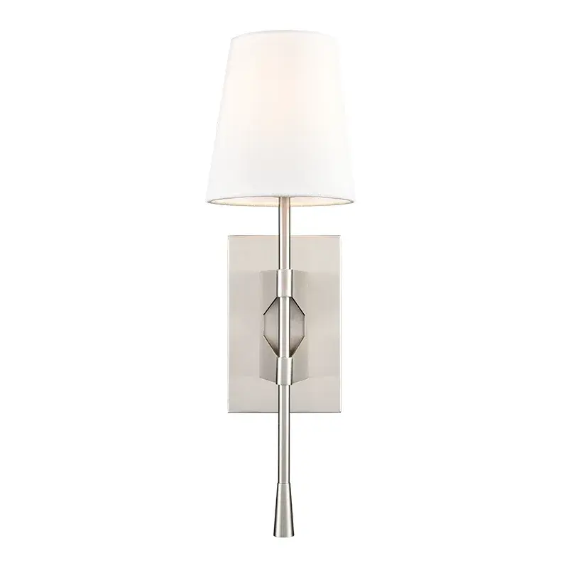 White Linen Shade Wall Sconce in Brushed Nickel