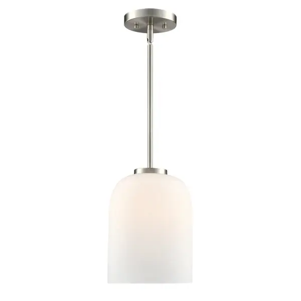 A contemporary pendant light featuring a brushed nickel finish that complements a wide range of interior styles. Its neutral metallic tone works beautifully in both residential and commercial settings.