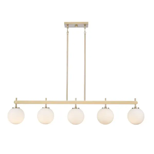 This contemporary linear chandelier features a sophisticated Modern Gold finish that adds warmth and elegance to dining spaces and kitchen islands. Its streamlined profile works beautifully in transitional to modern interiors.