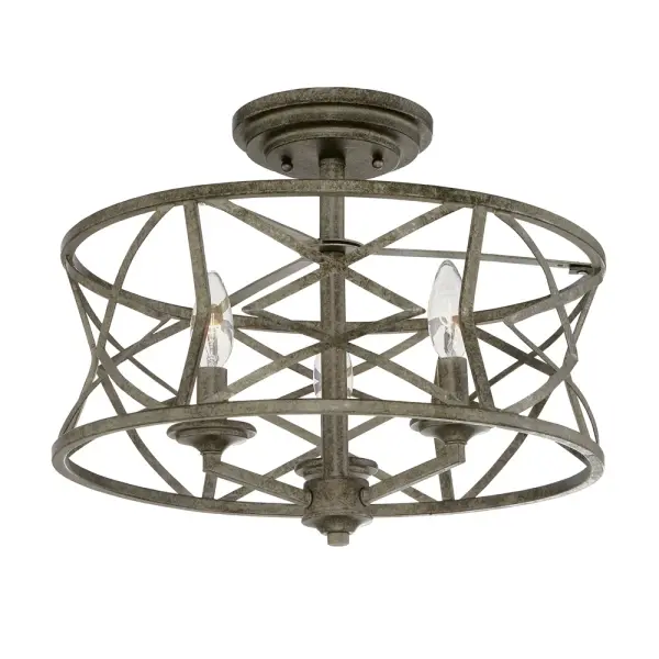 The 2173 semi-flush mount combines traditional elegance with practical ceiling lighting. Its antique silver finish adds sophisticated charm to low-ceiling spaces while providing ambient illumination.