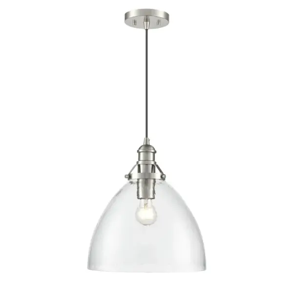 A contemporary pendant light featuring a brushed nickel finish that complements a wide range of interior styles. Its neutral metallic tone works beautifully in both residential and commercial settings.