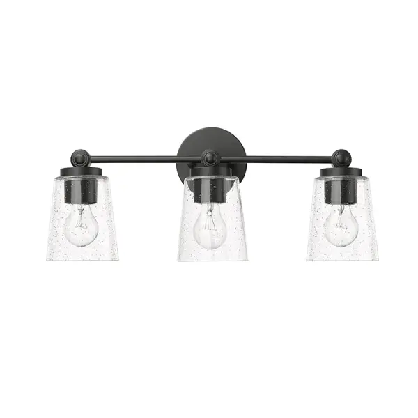 A contemporary vanity light featuring a sophisticated matte black finish that adds modern elegance to any bathroom. Perfect for creating clean, minimalist aesthetics while providing essential task lighting.