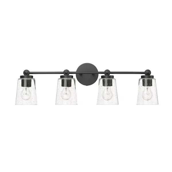 A contemporary vanity light featuring a sophisticated matte black finish that adds modern elegance to any bathroom. Perfect for creating clean, minimalist aesthetics while providing essential task lighting.