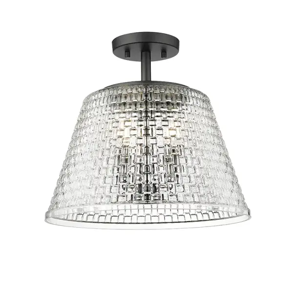 The 22100 semi-flush mount delivers contemporary style with its clean matte black finish. Ideal for spaces with lower ceilings, this fixture provides functional lighting while maintaining a modern aesthetic.