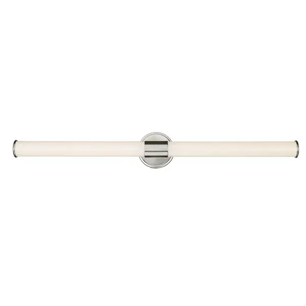 The 2222 vanity light offers a clean, transitional design in brushed nickel finish that complements a wide range of bathroom styles. Its wall-mounted configuration provides functional task lighting for grooming areas.
