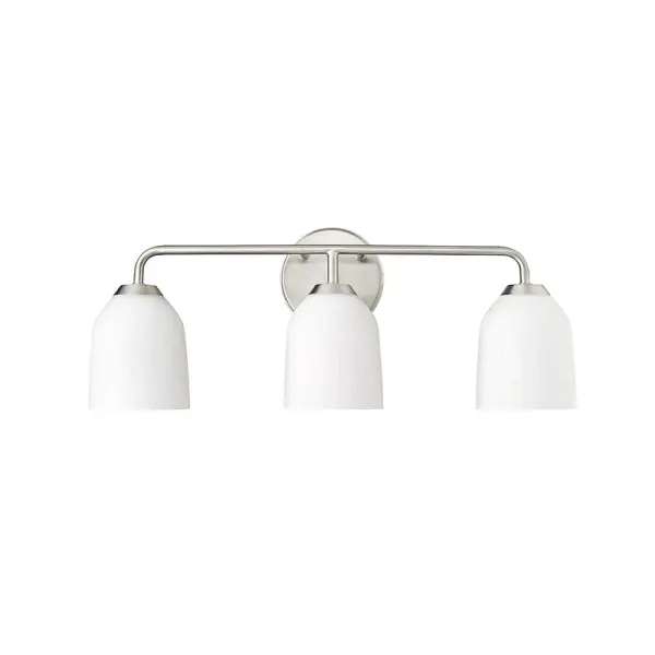 A versatile bath vanity fixture in timeless brushed nickel finish, ideal for contemporary and transitional bathroom designs. Provides functional task lighting for grooming areas.