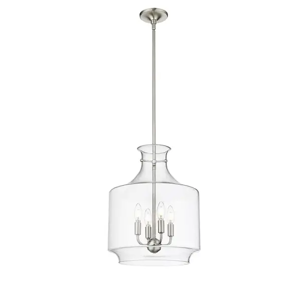 A contemporary pendant light featuring a brushed nickel finish that complements both modern and transitional interiors. Its neutral metallic tone provides versatile styling options for residential and commercial settings.