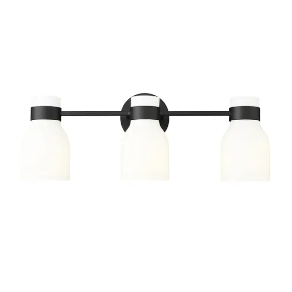 A contemporary vanity light featuring a sophisticated matte black finish that adds modern elegance to any bathroom. Perfect for creating clean, minimalist aesthetics while providing essential task lighting.