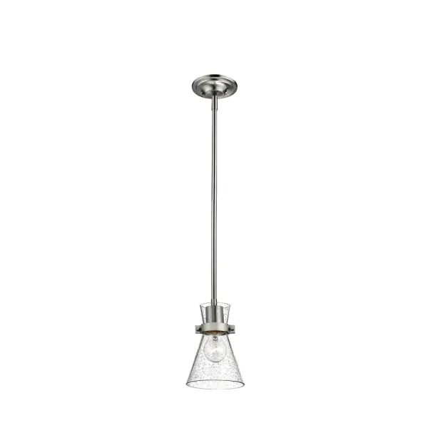 This brushed nickel pendant offers exceptional height flexibility with three included stem sections and wire capacity for additional extensions. The neutral metallic finish complements various design styles.