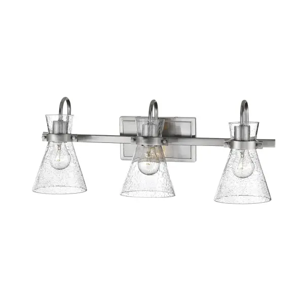 The 2333 vanity light offers timeless transitional styling with a versatile brushed nickel finish. Perfect for bathroom vanities, this fixture provides functional task lighting with understated elegance.
