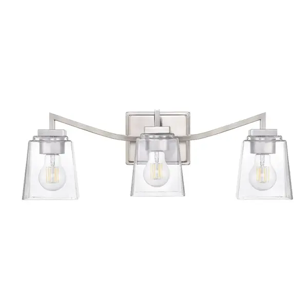 A versatile bath vanity fixture in timeless brushed nickel finish, ideal for contemporary and transitional bathroom designs. Provides functional task lighting for grooming areas.