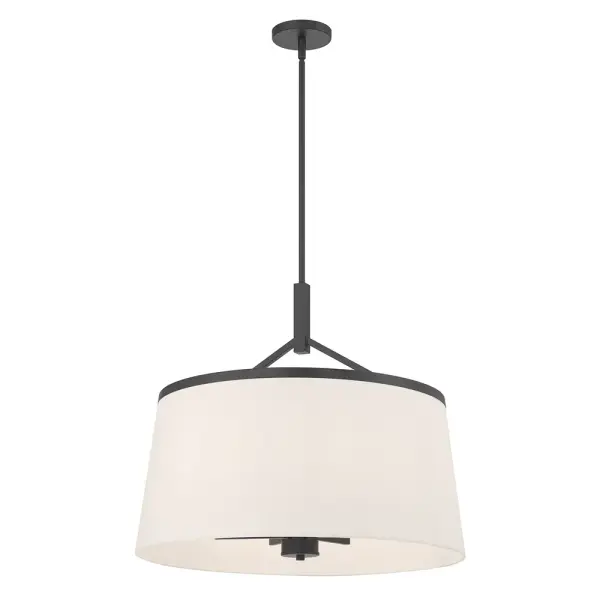 The Montrine Collection delivers dramatic impact with its matte black finish and pristine terylene cotton shades. Perfect for modern farmhouse to transitional spaces, this 6-light pendant provides warm, welcoming illumination.