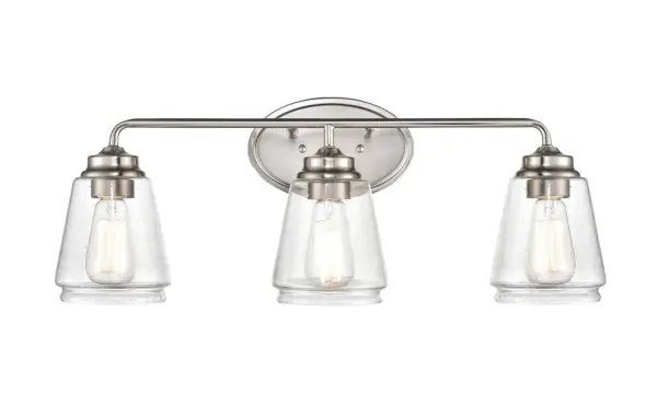 The 2463 vanity light offers timeless transitional styling with a versatile brushed nickel finish. Perfect for bathroom vanities, this fixture provides functional task lighting with understated elegance.