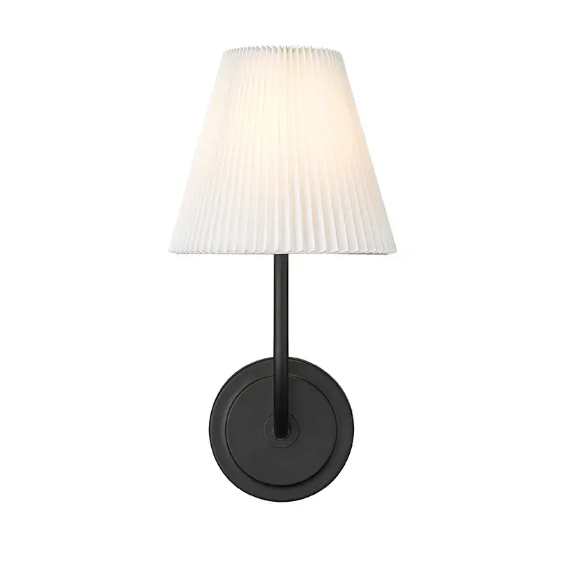 White Fabric Sconce in Matte Black