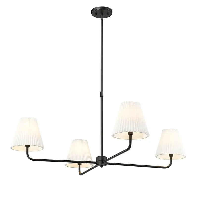 White Fabric Chandelier in Matte Black