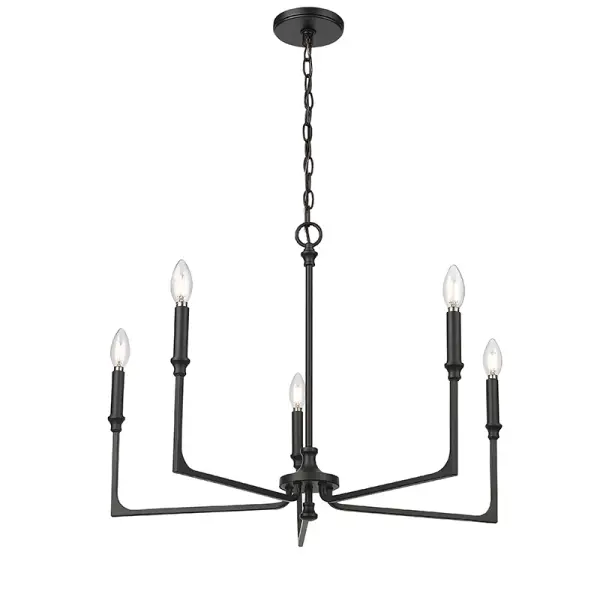 The 25305 chandelier in matte black finish offers contemporary styling that complements a variety of interior designs. Its neutral black finish provides versatility for both residential and commercial applications.