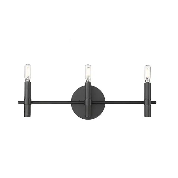 A contemporary vanity light featuring a sophisticated matte black finish that adds modern elegance to any bathroom. Perfect for creating clean, minimalist aesthetics while providing essential task lighting.